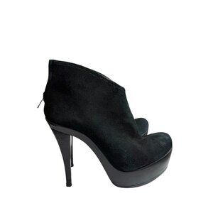 Pura Lopez Black Suede High Heel Platform Booties Boots $395 Size EU 36.5, US 6M
